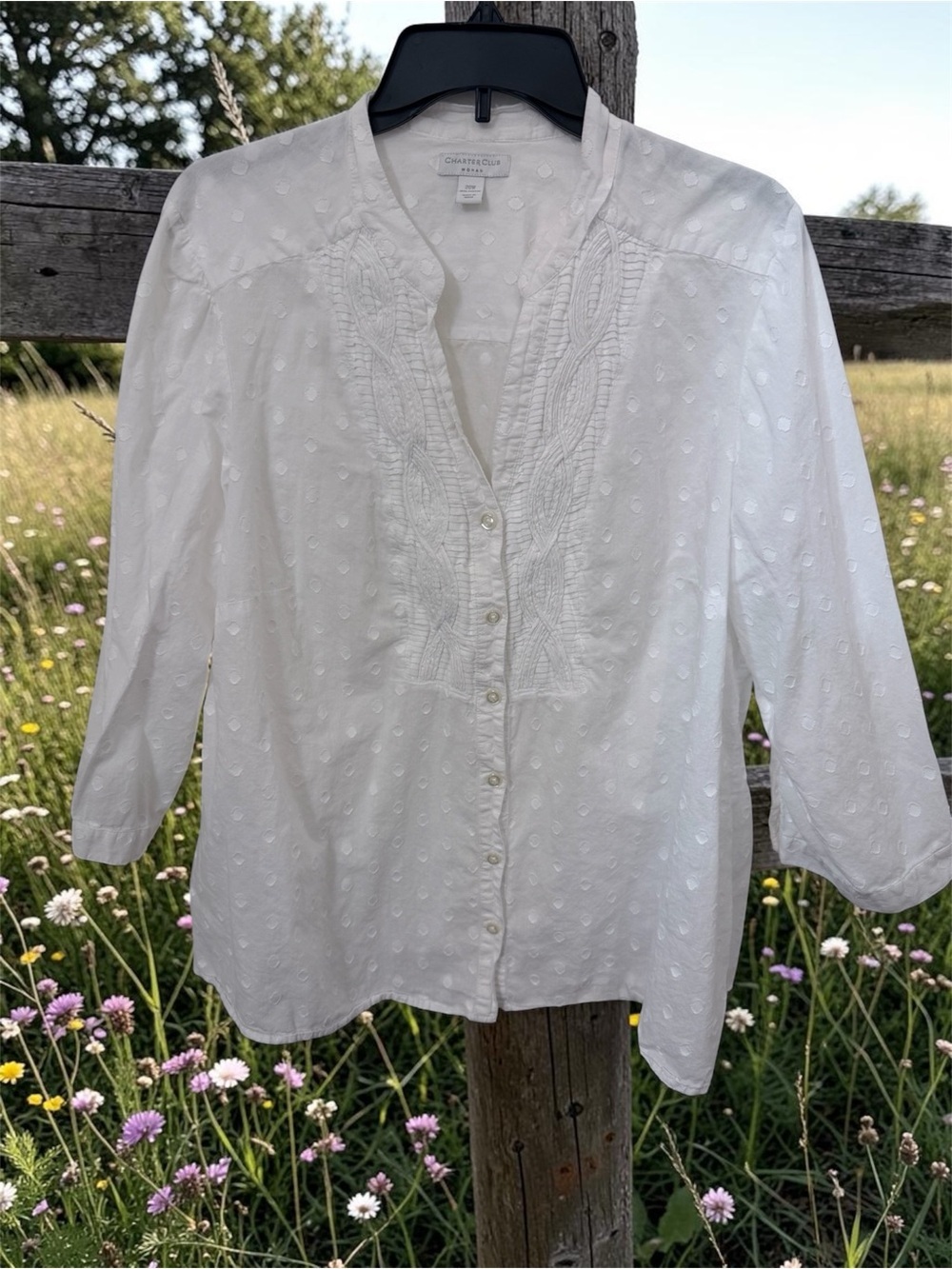 Charter Club White Swiss Dot Pintuck Button-Down Shirt